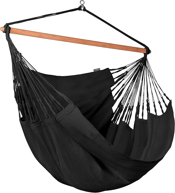 LA SIESTA® XL King Habana Cotton Hammock Chair Swing & Tree Mount Kit - Hammock Swing Chair w/Suspension Kit for Trees Beams & Posts - Indoor Outdoor Hanging Chair for Bedroom Patio - Onyx
