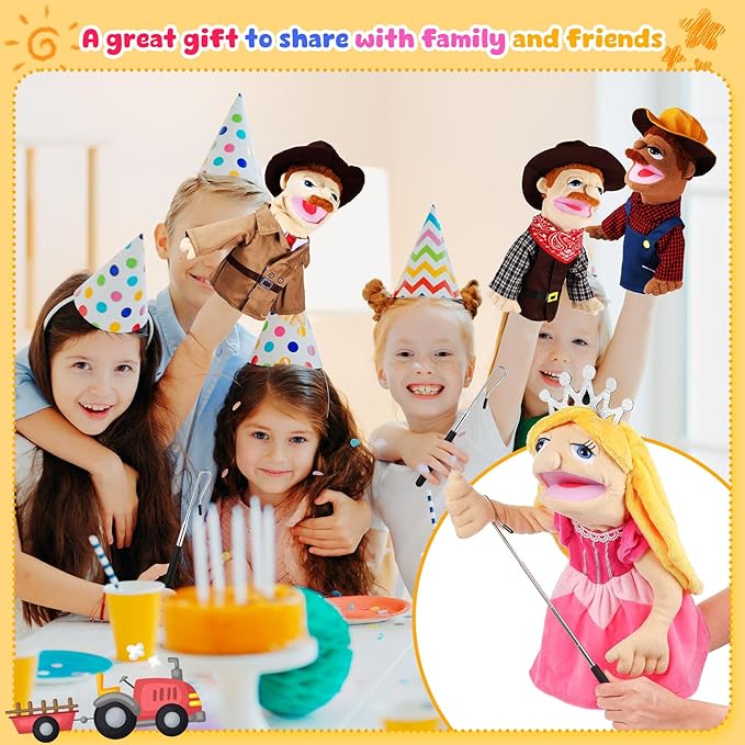 6 Pcs Role Play Hand Puppets Profession Worker Entrepreneur Plush Toys Role-Play Toy Puppets for Kids Storytelling Imaginative Pretend Play Teaching Preschool(Adventurers)