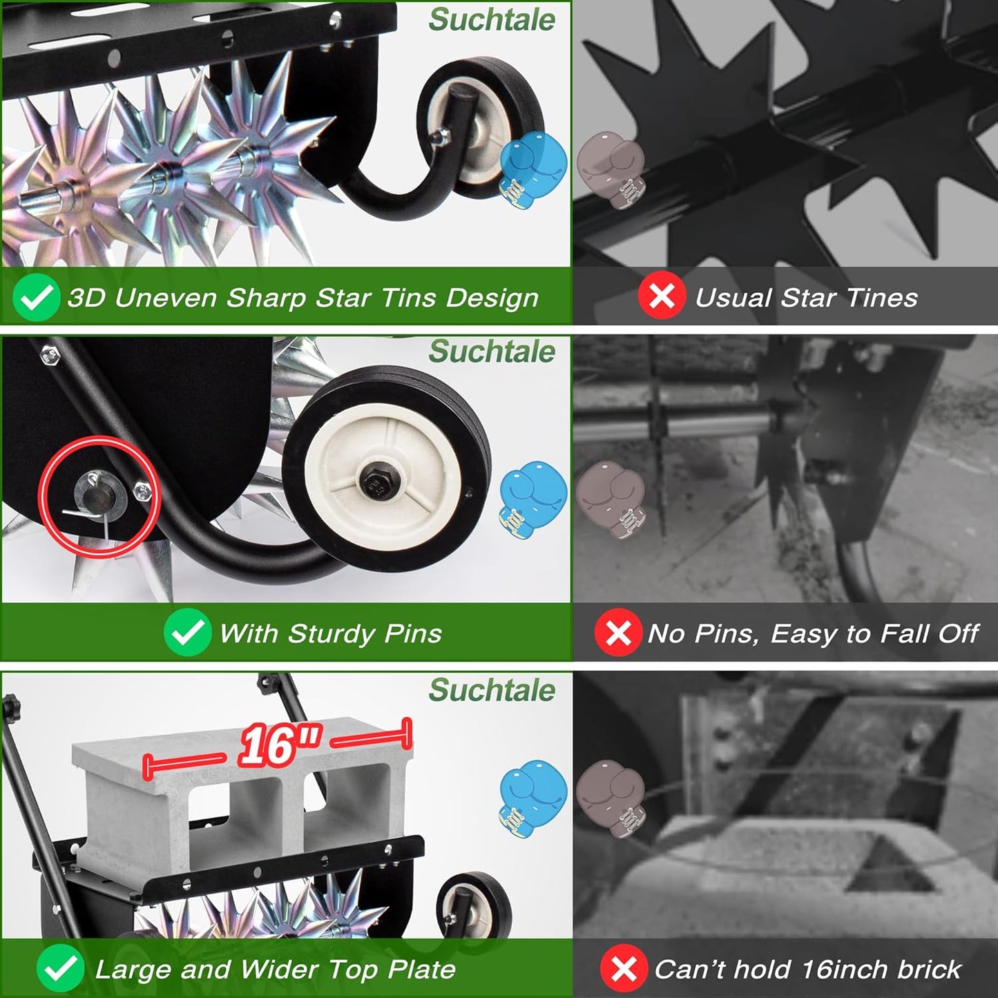 Suchtale 18-Inch Push Spike Aerator, Heavy Duty Rolling Lawn Aerator, Rotary Spike Lawn Aerator, Manual Aeration Equipment with Steel Handle, Suitable for Lawns, Garden, and Yard Grass Aeration