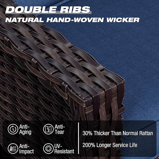 Joyside Wicker Patio Furniture Sets, 9 Pieces Upgraded Large Size Outdoor Furniture with Swivel Rocking Patio Chairs, Patio Dining Chair, 3-Seat Sofa, Outdoor Ottoman, Coffee Table, Thick Cushions