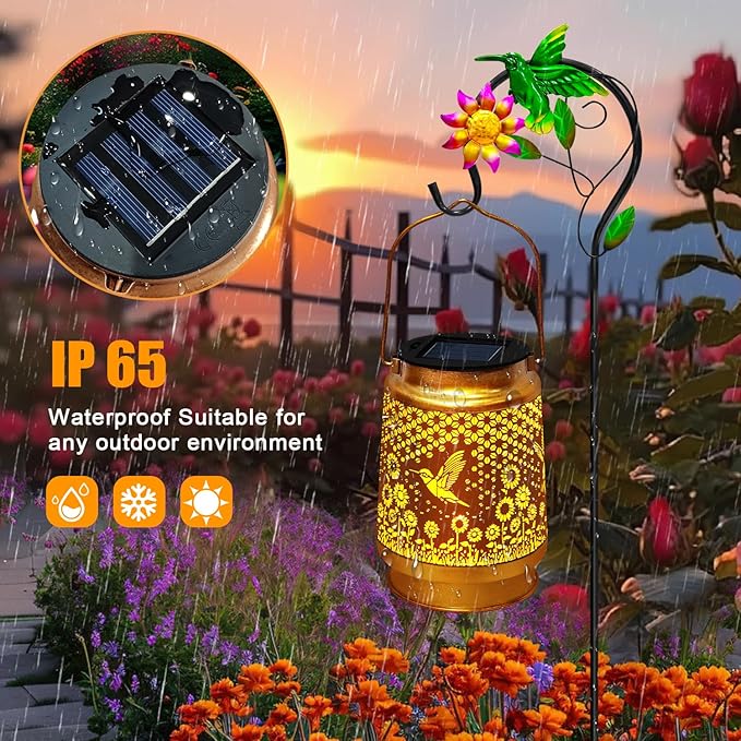 TEDOF Solar Lanterns Outdoor Waterproof Hummingbird Sunflower Lantern with Sheep Hook, Garden Decor Gifts for Mom Woman Grandma,Solar Lanterns Outdoor Decor for Garden, Yard, Backyard, Porch