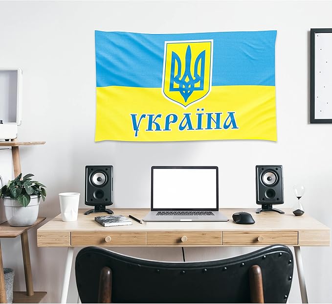 Ukraine Trident State National Government Coat of Arms Independence 3x5 feet Flag Banner Vivid Color Double Stitched Brass Grommets