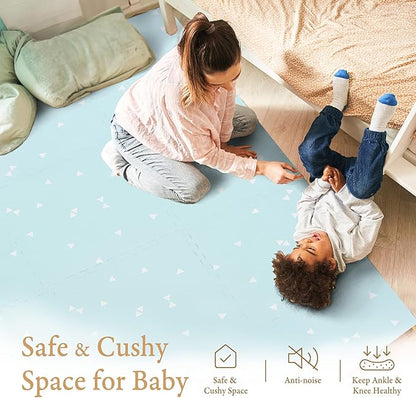 Popsykosy Premium Exercise & Baby Foam Play Mats - Stylish & Large Non-Toxic Puzzle Floor Mat - 6 Tiles - Spacious 6ft x 4ft - Peel-Resistant Reinforced - Soft, Thick, Waterproof - Triangle Blue