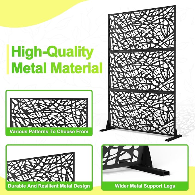 Outdoor Privacy Screen,72" H×47" W Metal Privacy Screen, Freestanding Privacy Fence Panels for Patio