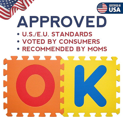 Foam ABC Play Mat - Interlocking Alphabet Floor Mat for Kids Baby Toddlers - Soft 26 Tiles for Exercise 12x12- Floor Coverage 26 Sq F