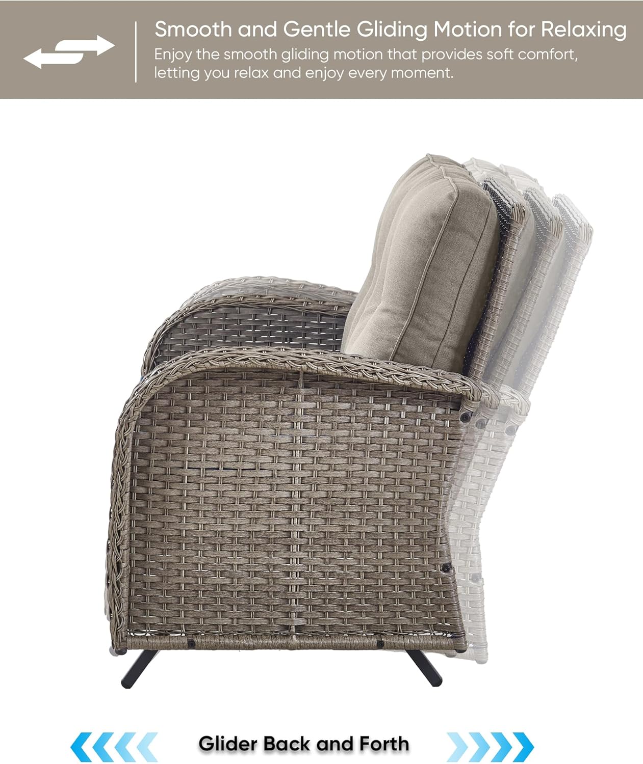 HUMMUH Patio Furniture Wicker Outdoor Furniture Sets High Back Outdoor Glider Bench with Patio Swivel Chairs Patio Conversation Sets for Deck Lawn Porch Balcony Poolside-Grey/Grey