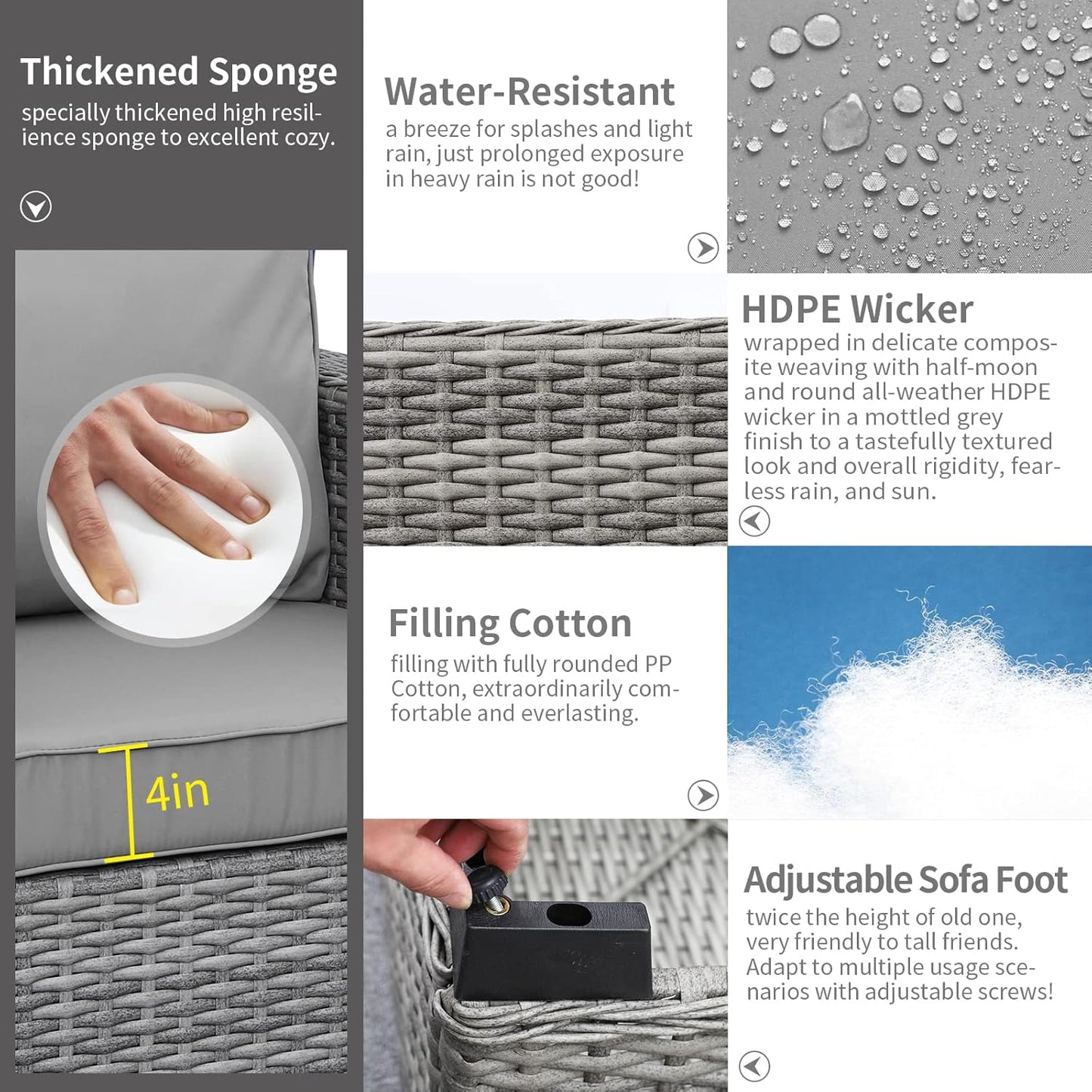 Rattaner Outdoor Furniture Outdoor Couch Grey Wicker Patio Furniture 3-seat Sofa Deep Seat Hight Backrest with Waterproof Cover and Anti-Slip Cushions, Grey