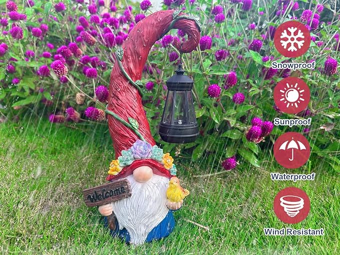 Gnome Garden Decor Statue Solar Lights Outdoor Decor with Succulent and 6 LED Lights,for Balcony,Garden,Patio,Yard,Lawn,Housewarming Birthday Gifts for Women/Mom/Grandma