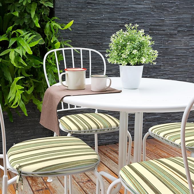 Indoor/Outdoor Chair Cushions 16x17 Inch, Patio Chair Cushions with Ties, All Weather Seat Cushions for Patio Furniture Home Garden Chair Use, Set of 4,Stripe Onyx