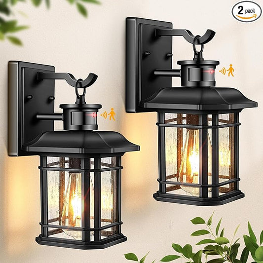 VIANIS 2 Packs Motion Sensor Outdoor Lights, Dusk to Dawn Outside Lights for House, Black Outdoor Light Fixture Sconce for House, Doorway, Entryway, Waterproof, Anti-Rust