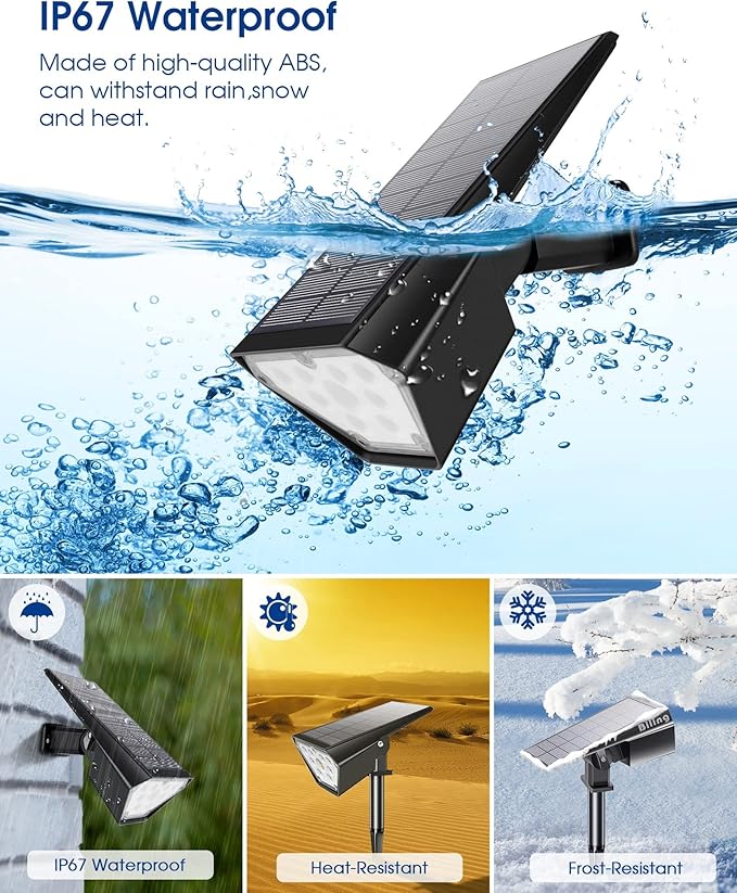 Biling Solar Spot Lights Outdoor, 2-in-1 Solar Landscape Lights 12 LED Bulbs Solar Powered Lights IP67 Waterproof Adjustable Wall Light for Patio Pathway Yard Garden Driveway Pool