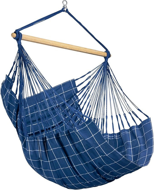 LA SIESTA® - XL King Domingo Hammock Swing Chair - Weather & Tear Resistant Hanging Hammock Chair - Indoor Outdoor Hammock Chair Swing - Hanging Chair for Patio Porch Bedroom - Max 355 Lbs, Marine