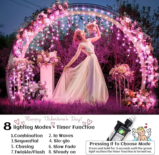 33ft Icicle Lights for Outside, Pink Christmas Lights Outdoor Waterproof for House, 400 LED Twinkle Light with 75 Drops Clear Wire Short Curtain Lights for Room Home Wall Indoor Decorations