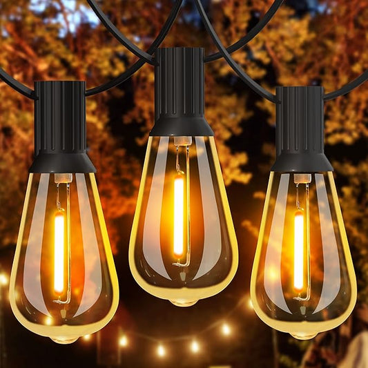 GLUROO Outdoor String Lights, 30FT LED Outdoor Patio Lights Waterproof with 15+1 Vintage Bulbs Shatterproof Energy Saving,2700K Hanging Edison String Lights Outside for Backyard,Bistro,Camping,Gazebo