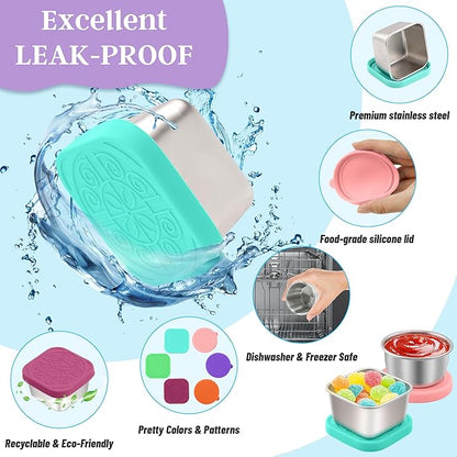 6 PCS Salad Dressing Container to Go,Handy Leakproof Stainless Steel Meal Prep Containers Reusable,Sauce Containers for Lunch Box, Picnics, Travel, Office and Kitchen Storage-1.6oz+2.7oz