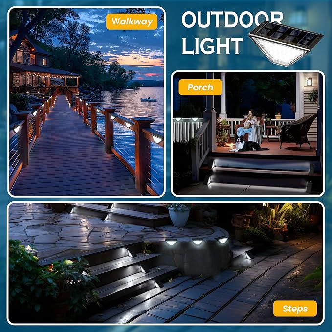 SOLPEX Solar Step Lights for Outside, 24 LEDs Solar Stair Lights Outdoor Waterproof Decor for Porch, Front Door, Stair, Step, Deck, Fence, Balcony, Patio, Wall, Yard, Garden(6 Pack, Cold White)
