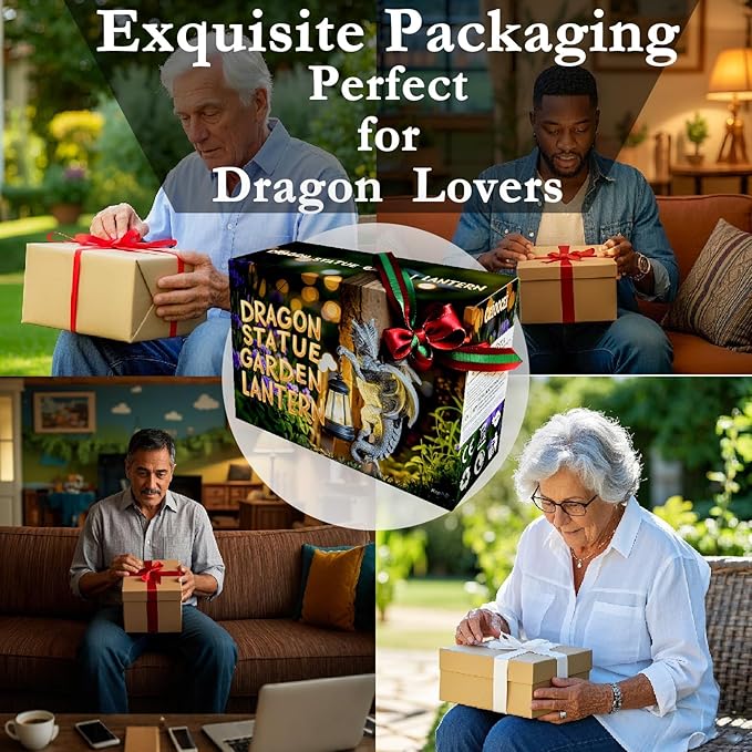 Dragon Statue Solar Lantern for Garden Décor, Dragons Figurine Night Light, 10”Outdoor Decorative Lamp, Mountable on Trees/Walls/Fences. Birthday/Housewarming Gifts for Dragon Fans