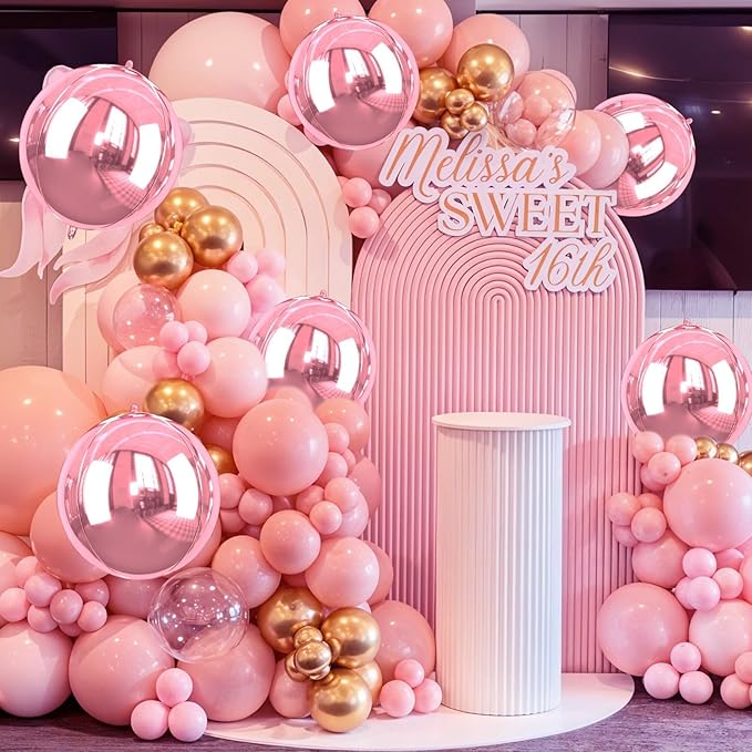 Giant 4D Pink Foil Balloons, 6Pcs Large Metallic Pink Round Balloons, 22 Inch Big Round Foil Balloon for Pink Birthday Party Baby Shower Wedding Decorations