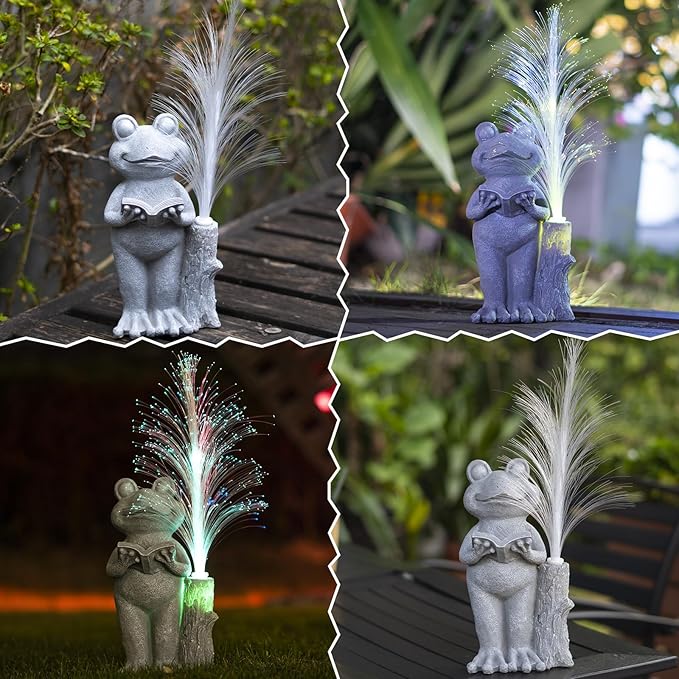 Solar Frog Garden Statue with Color-Changing Lights, Frog Figurine Garden Decor, Outdoor Lawn Decor for Patio, Yard, Balcony, Perfect Gardening & Housewarming Gifts for Women, Mom, Grandma