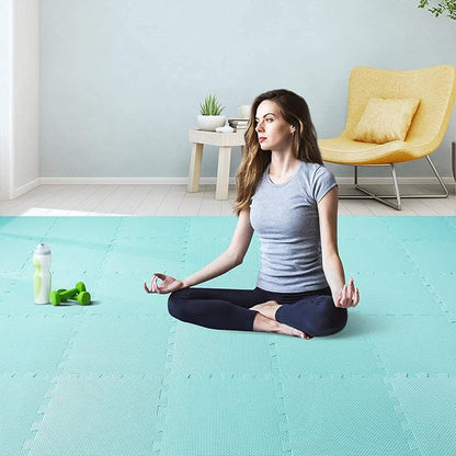 qqpp EVA Rubber 18 Tiles Interlocking Puzzle Foam Floor Mats - Baby Play Mat for Playing | Exercise Mat for Home Workout. Green. QC-Hb18N