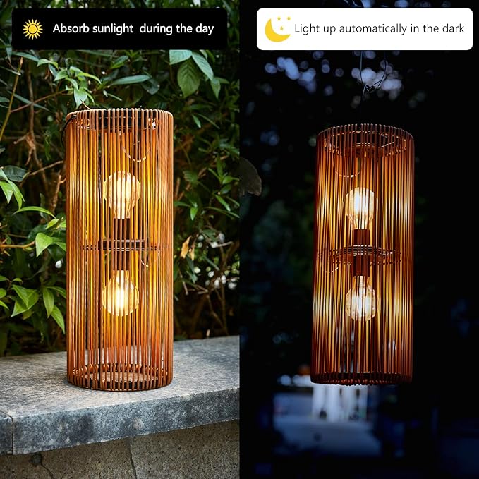 Solar Lanterns Outdoor Hanging Lantern Warm White Light Edison Style Bulb Yard Garden Wedding Home Parties Patio Decoration Waterproof Outdoor Floor Lamp Brown