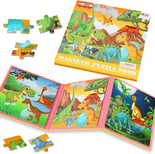 Magnetic Puzzles for Kids Ages 4-6, 20-Piece Travel Toys Dinosaur Toddler Puzzles Ages 2-4, Educational Learning Magnets, Ideal Road Trip Activities Toys for 2 3 4 5 6 Boys and Girls