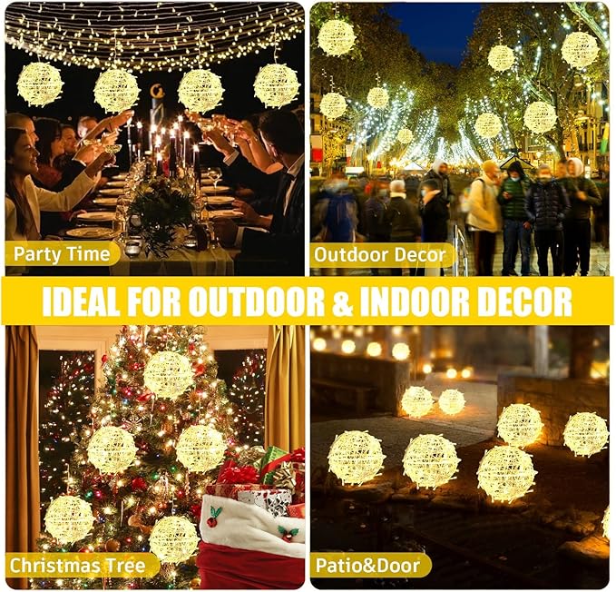 Christmas String Lights Outdoors,4 Pack 7.96" Sphere Lights,Ball Tree Garden Globe Lights for Home, Party, Christmas, Porch Patio,Wedding, Garden,Tree Decoration with Plug