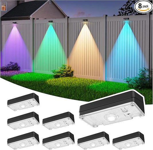 Solar Fence Lights,Fence Lights Solar Powered Waterproof IP65 Multicolor Led 12 Fixed Colors ＆RGB Color Changing for Pool, Deck, Patio, Porch, Stairs, Holiday(8)