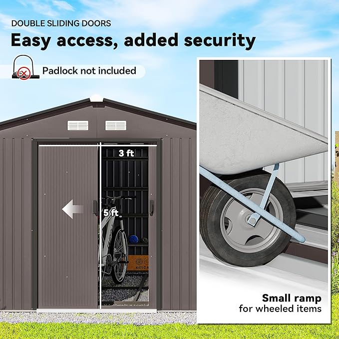 Outsunny 11' x 9' Outdoor Storage Shed, Garden Tool Metal Shed with Foundation Kit, Double Lockable Door, Air Vents and Sloping Roof, for Backyard, Patio, Lawn, Brown