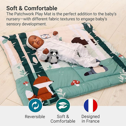 Little Big Friends Patchwork Baby Playmat – Reversible Floor Mat for Tummy Time & Sensory Development | Encourages Exploration & Motor Skills | Forest