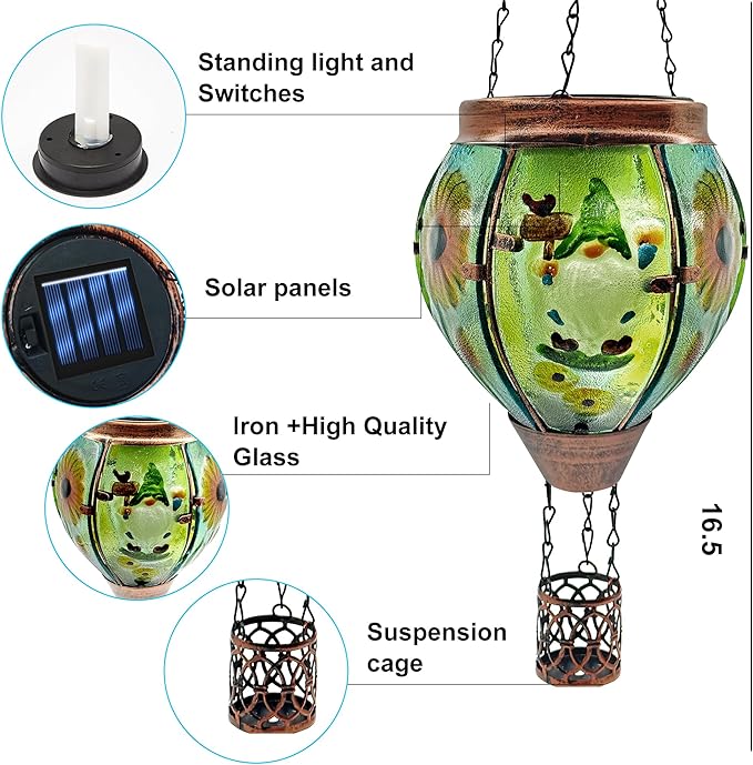 Solar Hot Air Balloon Lantern with Flame, Solar Hot Air Balloon Waterproof Lantern for Garden Farmhouse Decoration (GardenGnome2pcs)