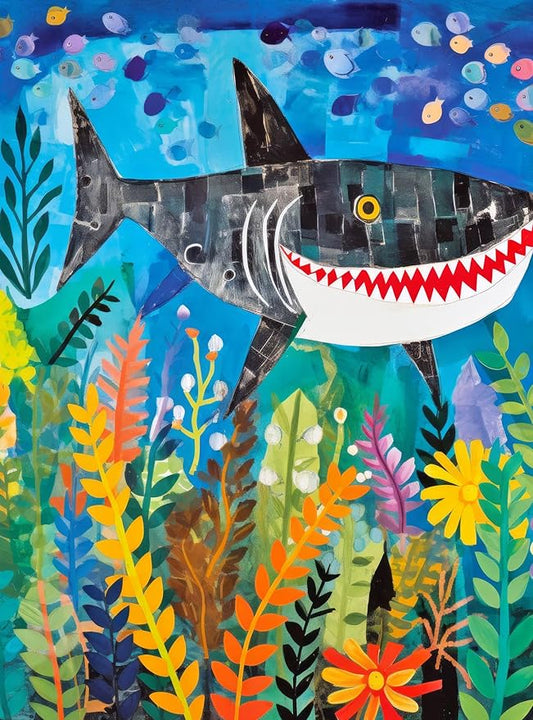 Cross & Glory - Beneath The Waves: Shark's Colorful Realm - 1000 Piece Jigsaw Puzzle for Adults & Kids 12+ | Vibrant Oceanic Art | Satin Finish | 20x27 Inches