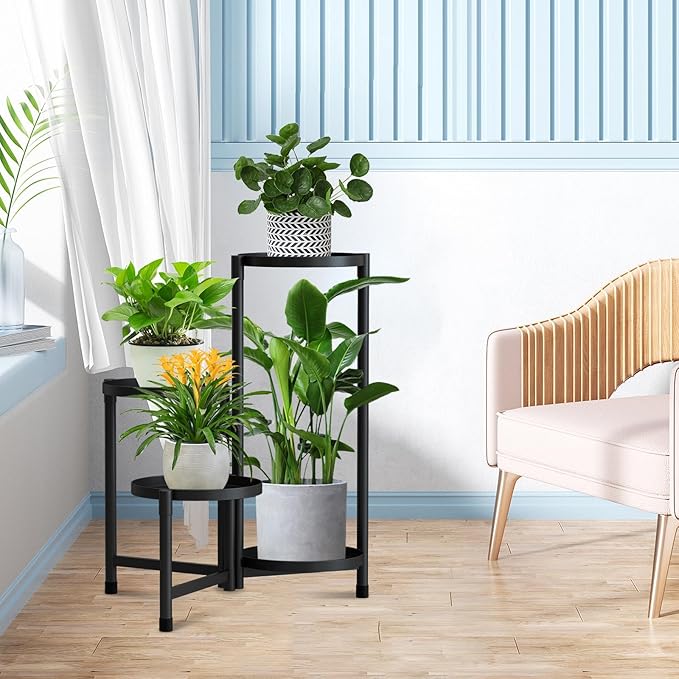 Plant Stand Indoor Outdoor, 4 Tier Black Metal Plant Stands Indoor Clearance,28in Tall Corner Flower Pot Holder Stands Shelves for Plants Multiplefor Patio, Living Room, Garden,Balcony