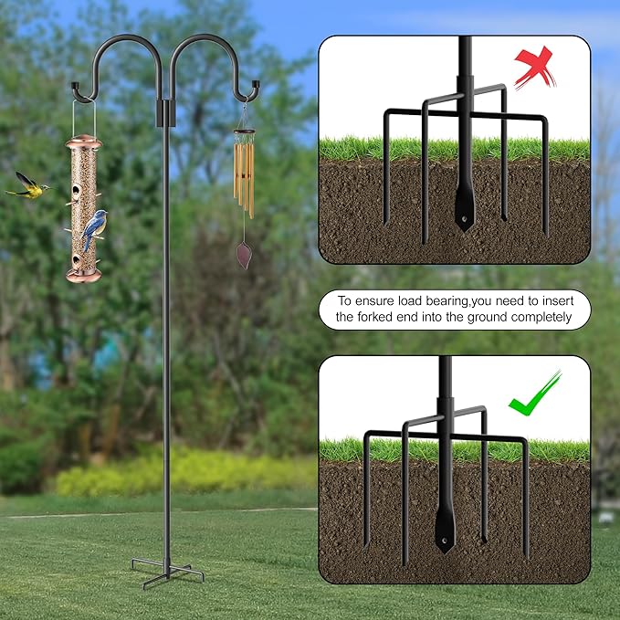 Shepherd Hooks for Outdoor, 2 Pack 95 Inch Bird Feeder Pole with 5 Prongs Base for Hanging Lantern, Hummingbird Feeder, Lightweight Plant, Shepherds Hook for Bird Feeders for Outside