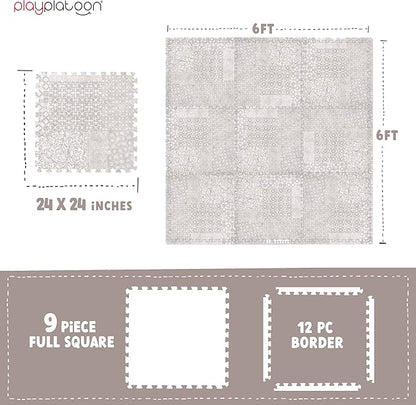 Play Platoon Non-Toxic Extra-Thick Childrens Foam Play Mats for Floor, 9 Tiles - 72 x 72 inch Comfortable Cushioned Foam Floor Puzzle Tiles for Kids & Toddlers with 24 x 24 inch Sets - Khaki