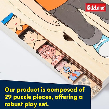Kidzlane Wooden My Body Puzzle for Toddler - 5-Layer Human Anatomy Puzzle - Real Wood - Multicolor - Educational Toy for Kids - BPA Free - Explore Skeletal, Respiratory, Digestive System