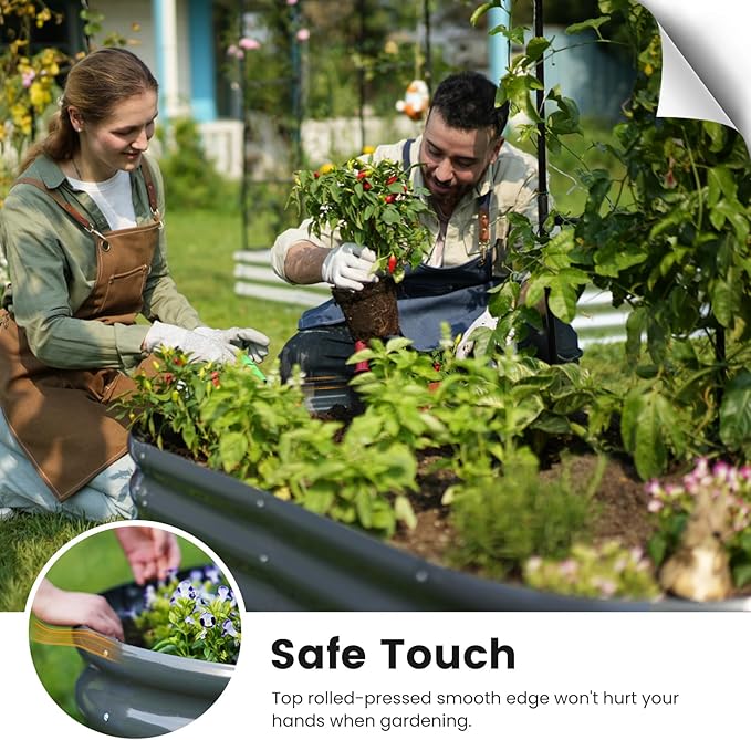 KING BIRD Raised Garden Bed with Arched Trellis Galvanized Planter Garden Box Outdoor for Gardening, Climbing Vegetables, Flowers 7.87x3.94x0.98 Ft, Dark Grey