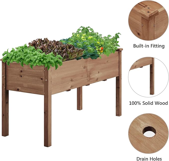 Yaheetech 1pc Raised Garden Bed 48x24x30in Elevated Wooden Horticulture Planter Box with Legs Standing Growing Bed for Gardening/Backyard/Patio/Balcony, Dark Brown
