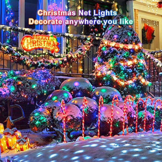 Net Lights Outdoor Mesh Lights, 360 LED Christmas Net Lights Plug in with Remote, 12x5 ft Extendable 8 Modes Net Lights Waterproof with Green Wire for Bushes Gazebo Lawn Patio Garden Tree (Multicolor)