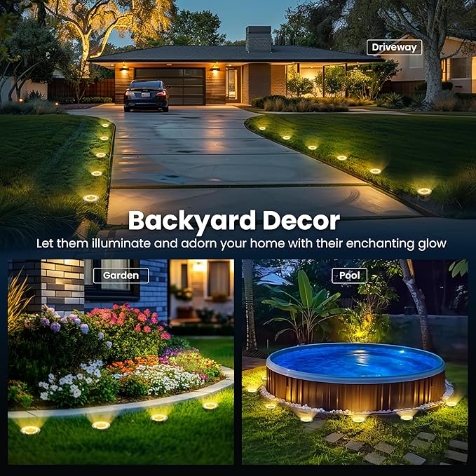 SOLPEX 16 Pack Solar Ground Lights Outdoor Waterproof, Solar Powered Pathway Lights, Landscape Lighting for Garden Walkway Driveway Backyard Decor (Warm White)