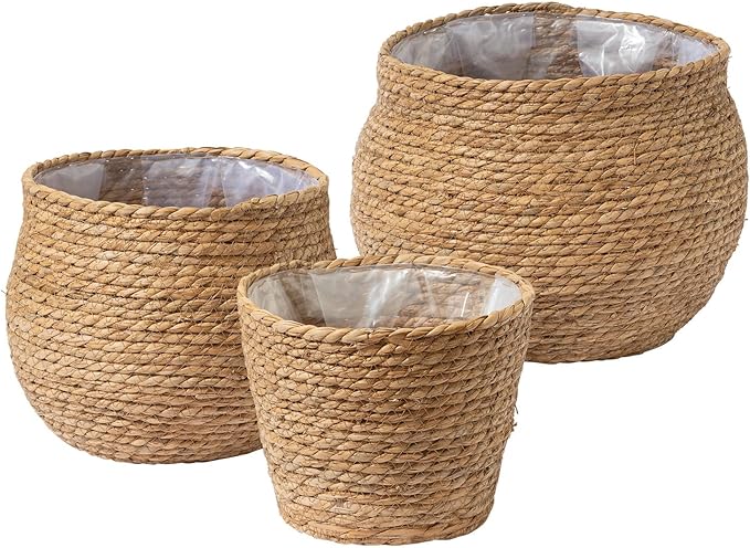 LA JOLIE MUSE Natural Seagrass Large Planter, Plant Pots Cover, Indoor Planters Flower Pots, 13.5+12+9 inch Pack 3, Brown