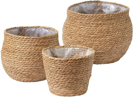 LA JOLIE MUSE Natural Seagrass Large Planter, Plant Pots Cover, Indoor Planters Flower Pots, 13.5+12+9 inch Pack 3, Brown