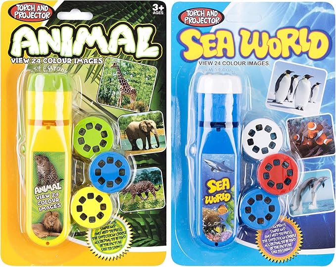 Georgie Porgy Children Projector Toys Educational Science Set Wall Ceiling Tent Torch Flashlight for Kids Gifts for Boys Girls (Wild Animal + Sea World)