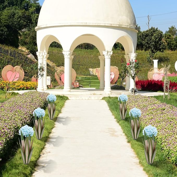 Large Metal Agave Plant, 2 Pack Big Tequila Rustic Sculpture witn Hydrangea, Rustic Metal Agave Plants Garden Lawn Home Ornaments, for Yard Stakes, Garden Figurines, Outdoor Patio (2 Blue Hydrangea)