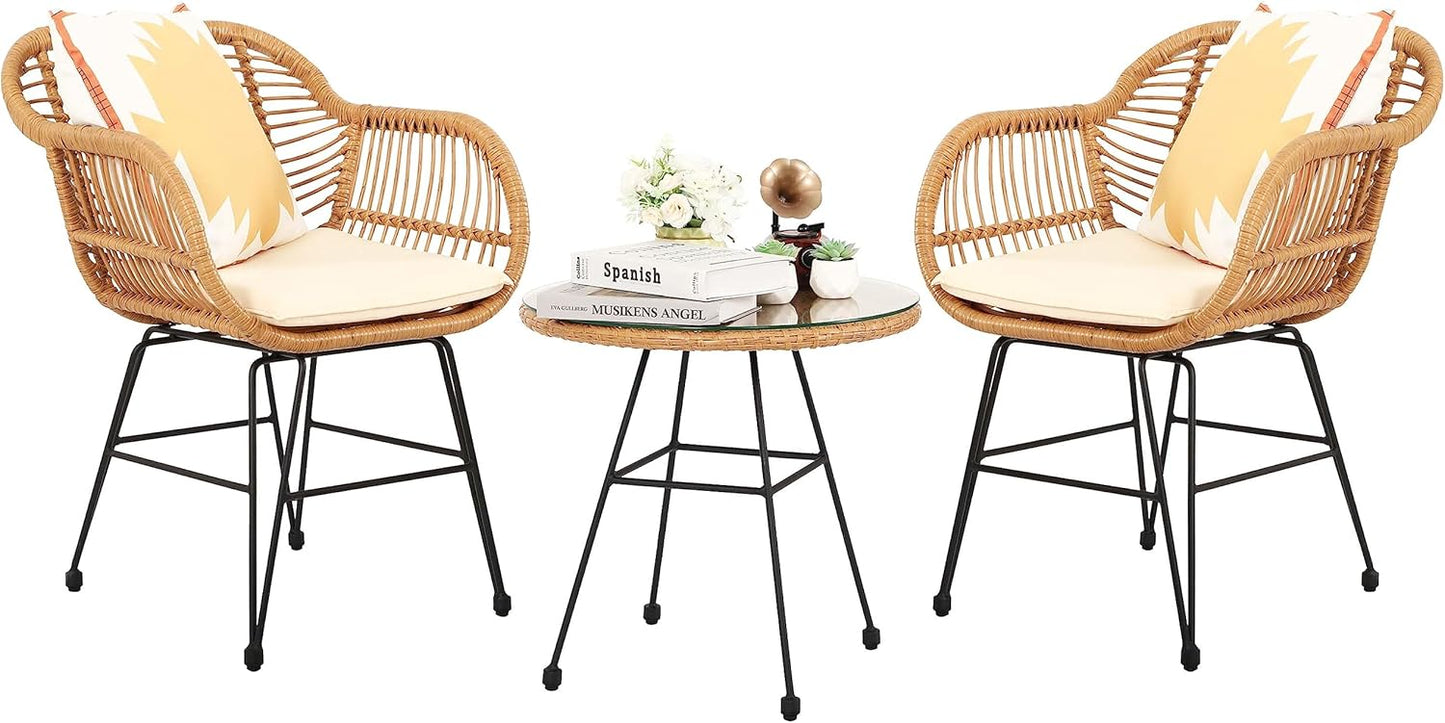 3 Piece Patio Set,Outdoor Bistro Set,Balcony Furniture,Wicker Patio Chairs,Front Porch Furniture,Outdoor Chairs Set of 2