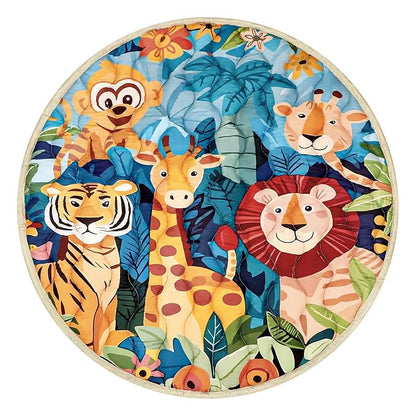 Baby Play Mat Round for Floor, GFU Non-Slip 40x40 Round Mat, Thick One-Piece Crawling Mat Animals, Infants Playmat Foldable and Machine Washable for Boys and Girls