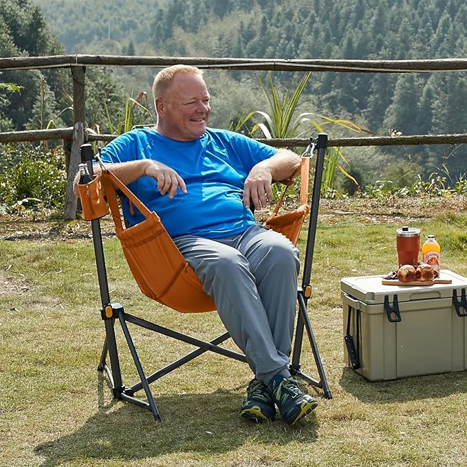 Timber Ridge Hammock Camping Chair with Adjustable Backrest, Heavy Duty Folding Hammock Chair Supports 300lbs, Portable Hammock Chair for Camping, Travelling and Patio, Orange