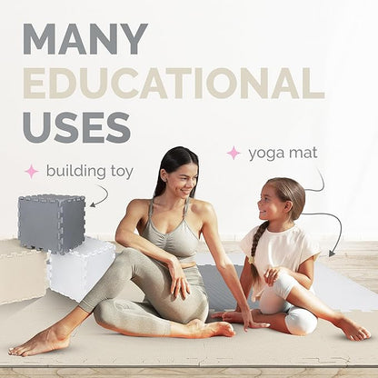 TOYVELT Foam Puzzle Floor Mat for Kids 12x12-16 Interlocking Play Mat Tiles with Colors - Educational Large Puzzle Foam Floor Tiles for Crawling, Non-Toxic - Cream-Gray-Beige