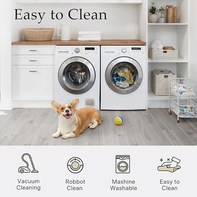 GENIMO Indoor Outdoor Area Rug 8' X 10' Waterproof, Washable Patio Rug Non Shedding, Easy Cleaning Floral Outdoor Carpet for Living Room, Bedroom, Dining Room, Balcony, Backyard, Deck, RV, Blue