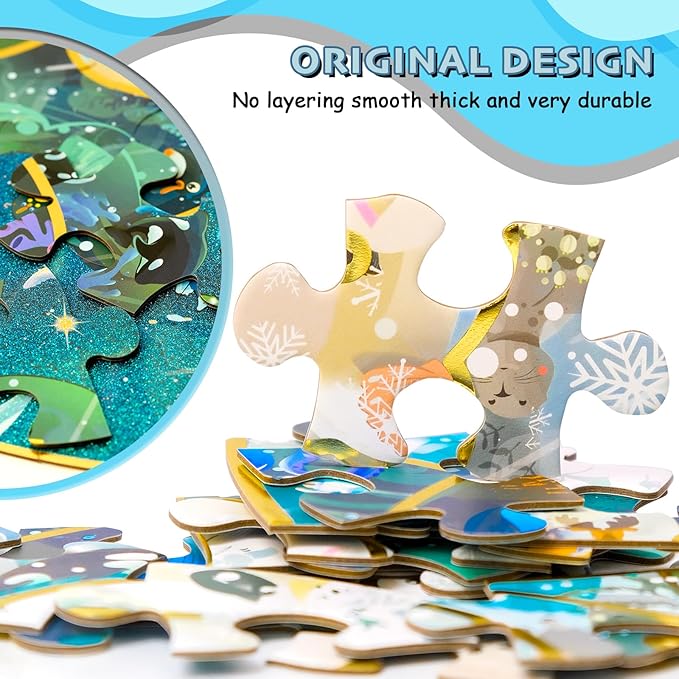 HAS Floor Puzzles for Kids Ages 3+, Double-Sided Penguin and Polar Bear Shape Puzzle, Ocean World Puzzles, 48 Pieces Children Jigsaw Puzzle for Boys and Girls Gifts